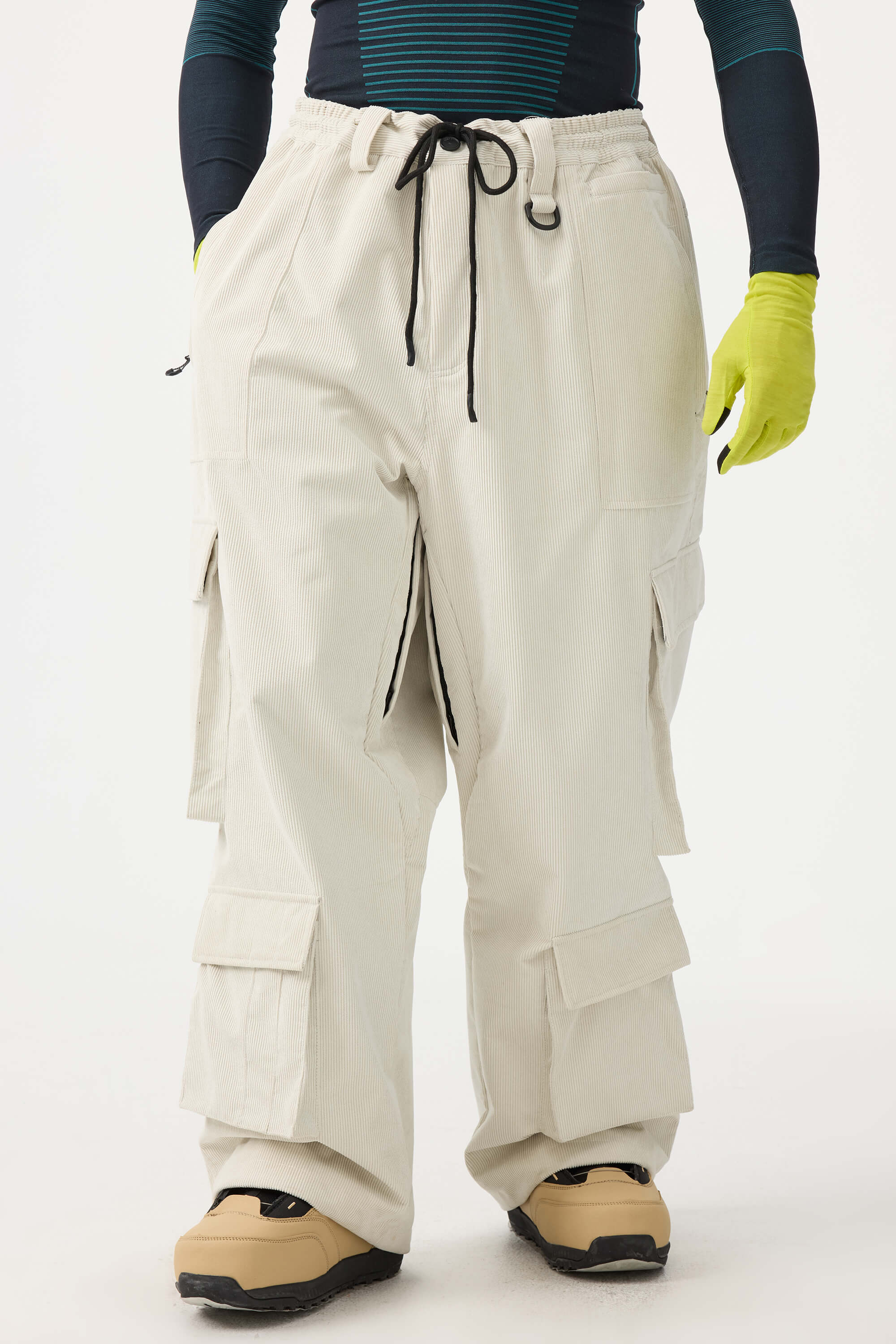 Men's Khaki Baggy Multi-Pocket Ski Pants Corduroy Snow Pants