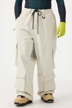 Men's Burgundy Baggy Multi-Pocket Ski Pants Corduroy Snow Pants