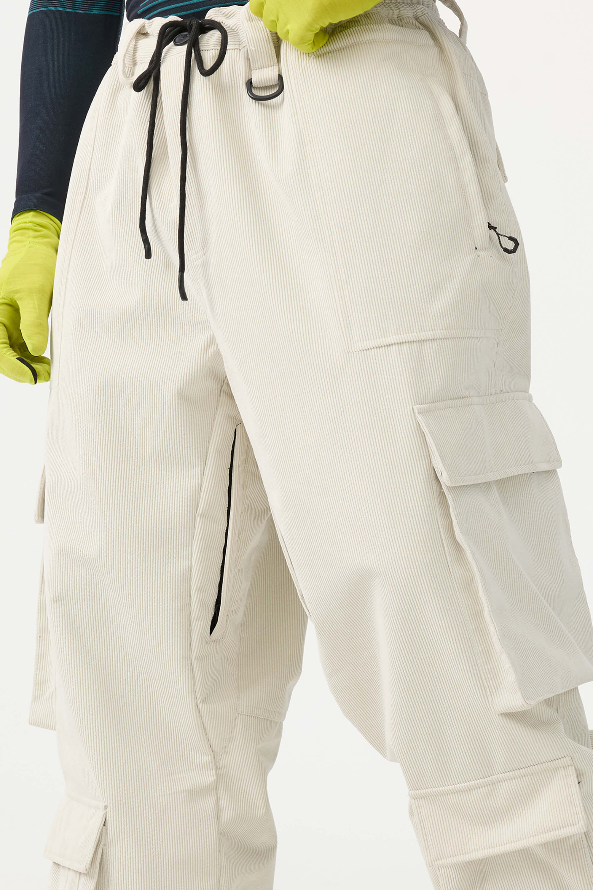 Men's Beige Baggy Multi-Pocket Ski Pants Corduroy Snow Pants Secondary image