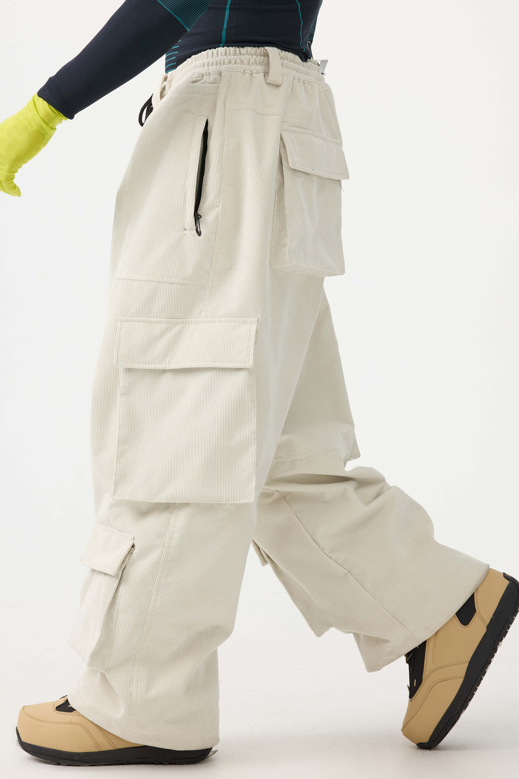 Men's Khaki Baggy Multi-Pocket Ski Pants Corduroy Snow Pants