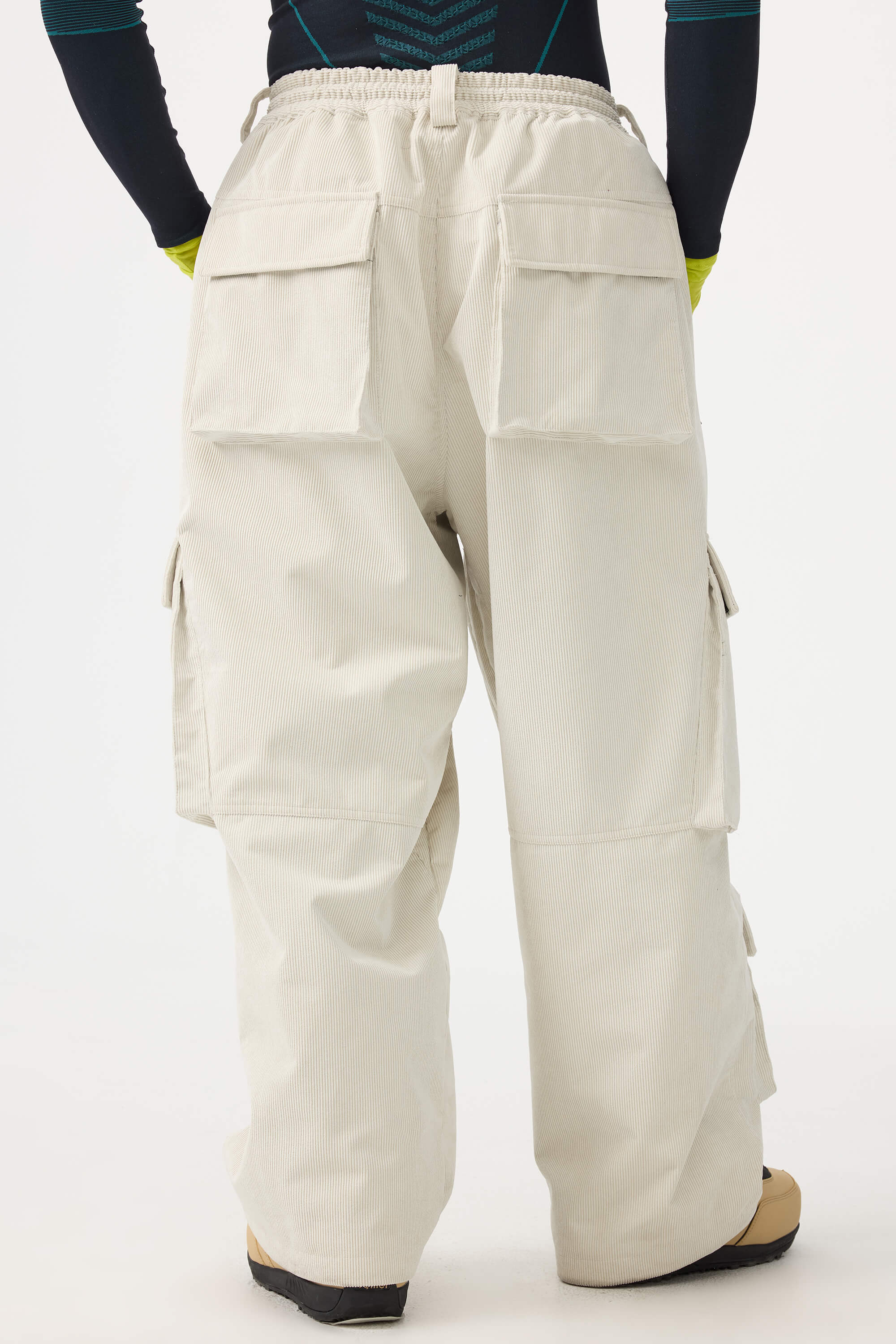 Men's Khaki Baggy Multi-Pocket Ski Pants Corduroy Snow Pants