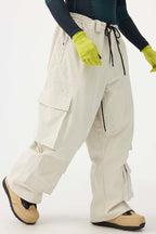 Men's Khaki Baggy Multi-Pocket Ski Pants Corduroy Snow Pants
