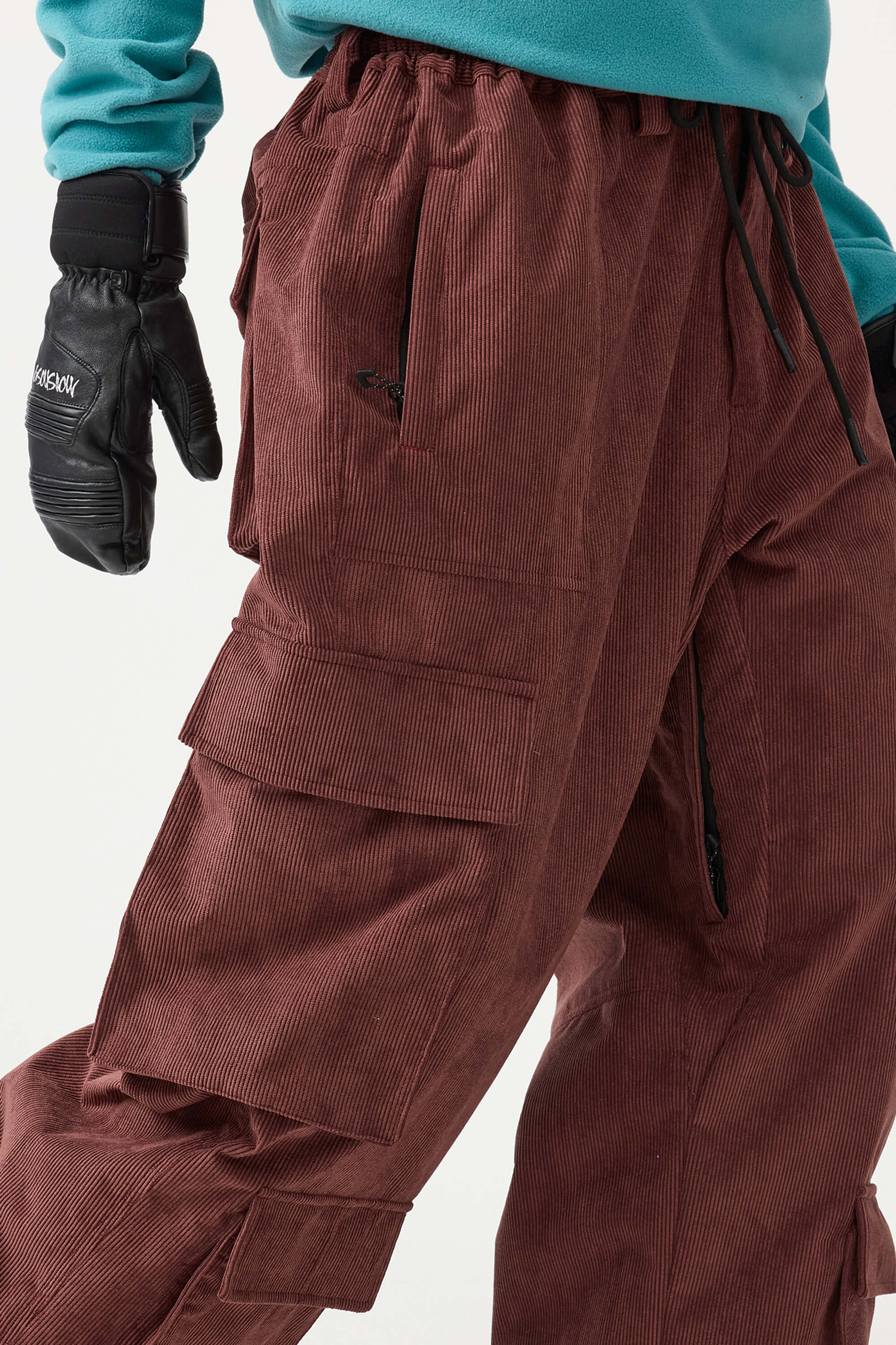 Women's Burgundy Baggy Multi-Pocket Ski Pants Corduroy Snow Pants Secondary image
