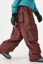 Women's Beige Baggy Multi-Pocket Ski Pants Corduroy Snow Pants