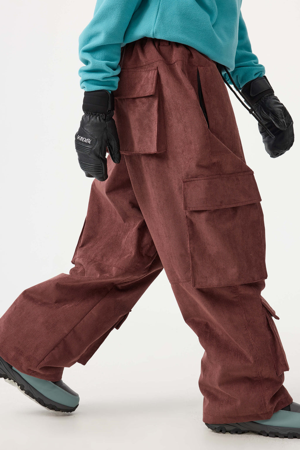 Women's Black Baggy Multi-Pocket Ski Pants Corduroy Snow Pants