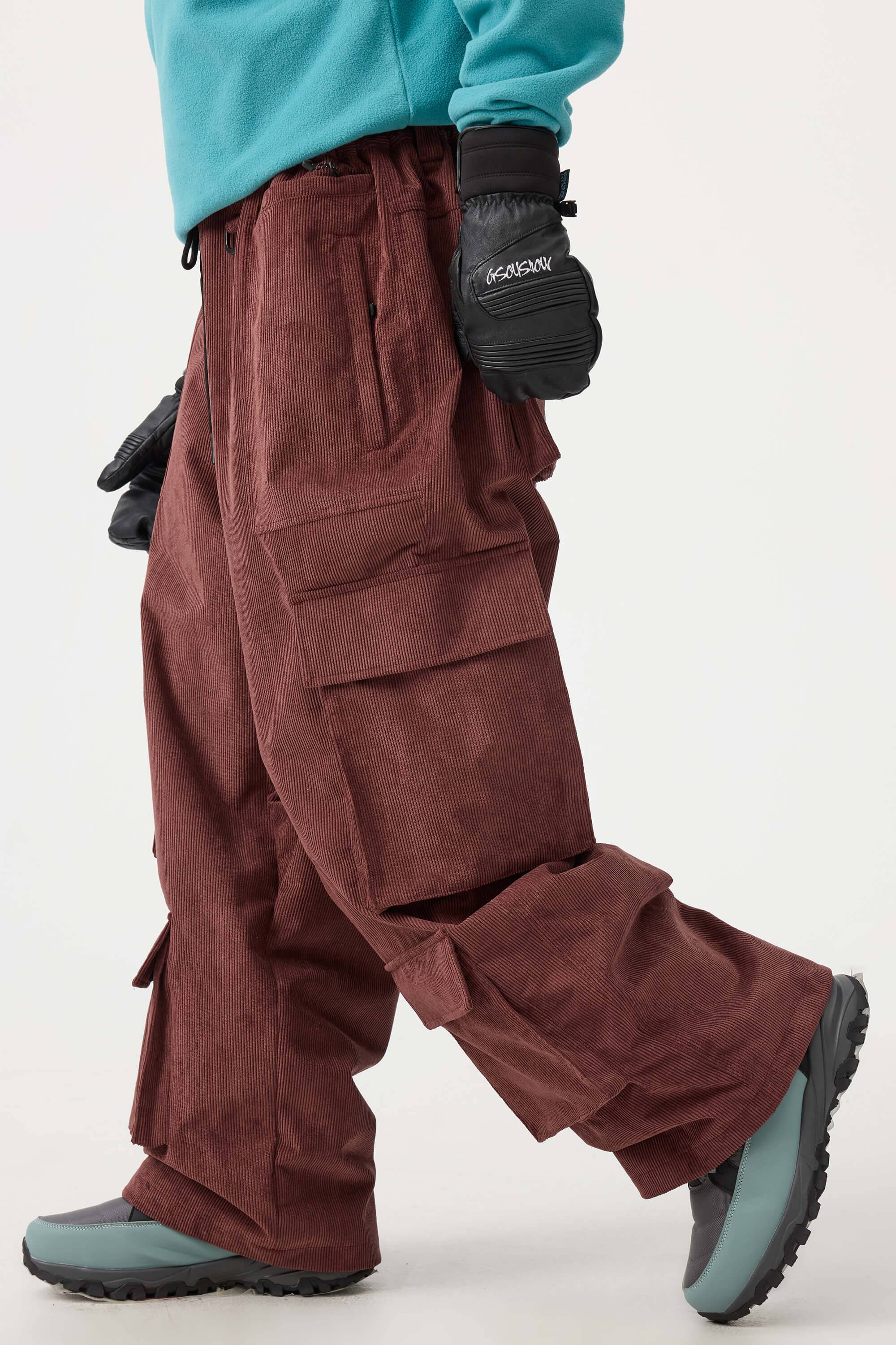 Women's Black Baggy Multi-Pocket Ski Pants Corduroy Snow Pants