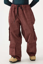 Men's Khaki Baggy Multi-Pocket Ski Pants Corduroy Snow Pants