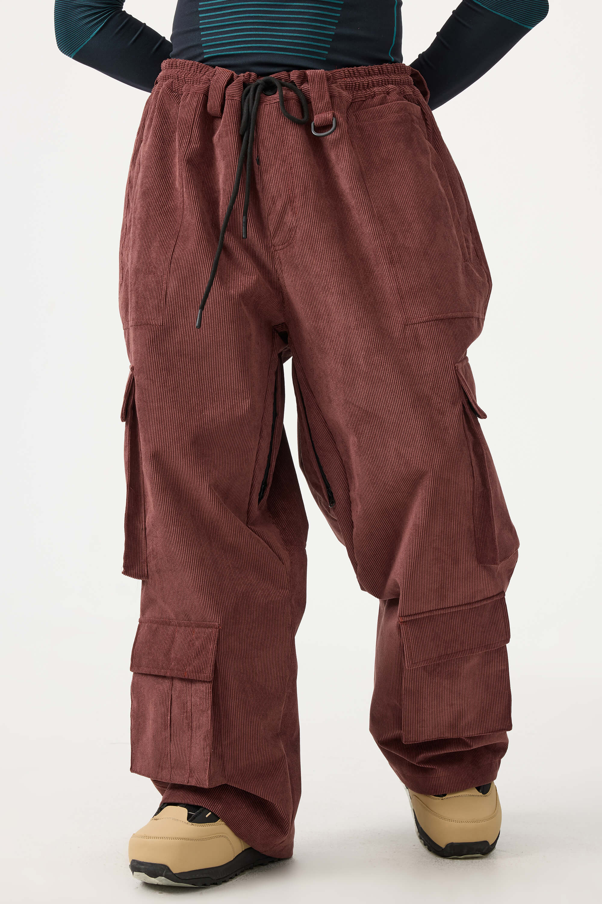 Men's Burgundy Baggy Multi-Pocket Ski Pants Corduroy Snow Pants Main image