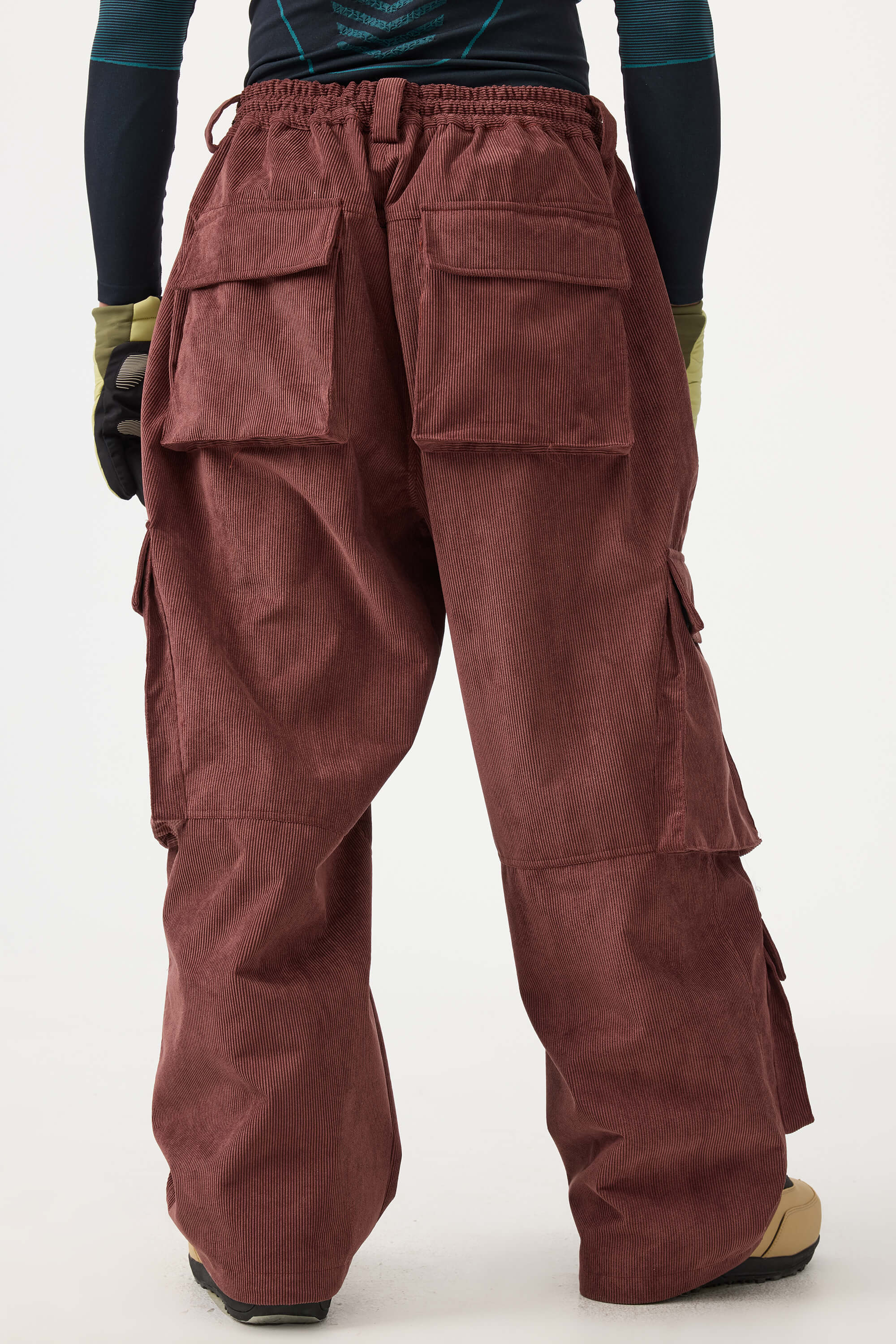Men's Khaki Baggy Multi-Pocket Ski Pants Corduroy Snow Pants