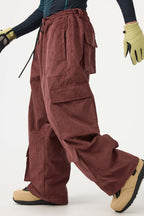 Men's Khaki Baggy Multi-Pocket Ski Pants Corduroy Snow Pants