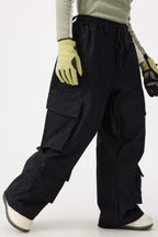 Women's Beige Baggy Multi-Pocket Ski Pants Corduroy Snow Pants