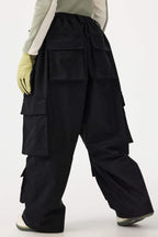 Women's Black Baggy Multi-Pocket Ski Pants Corduroy Snow Pants