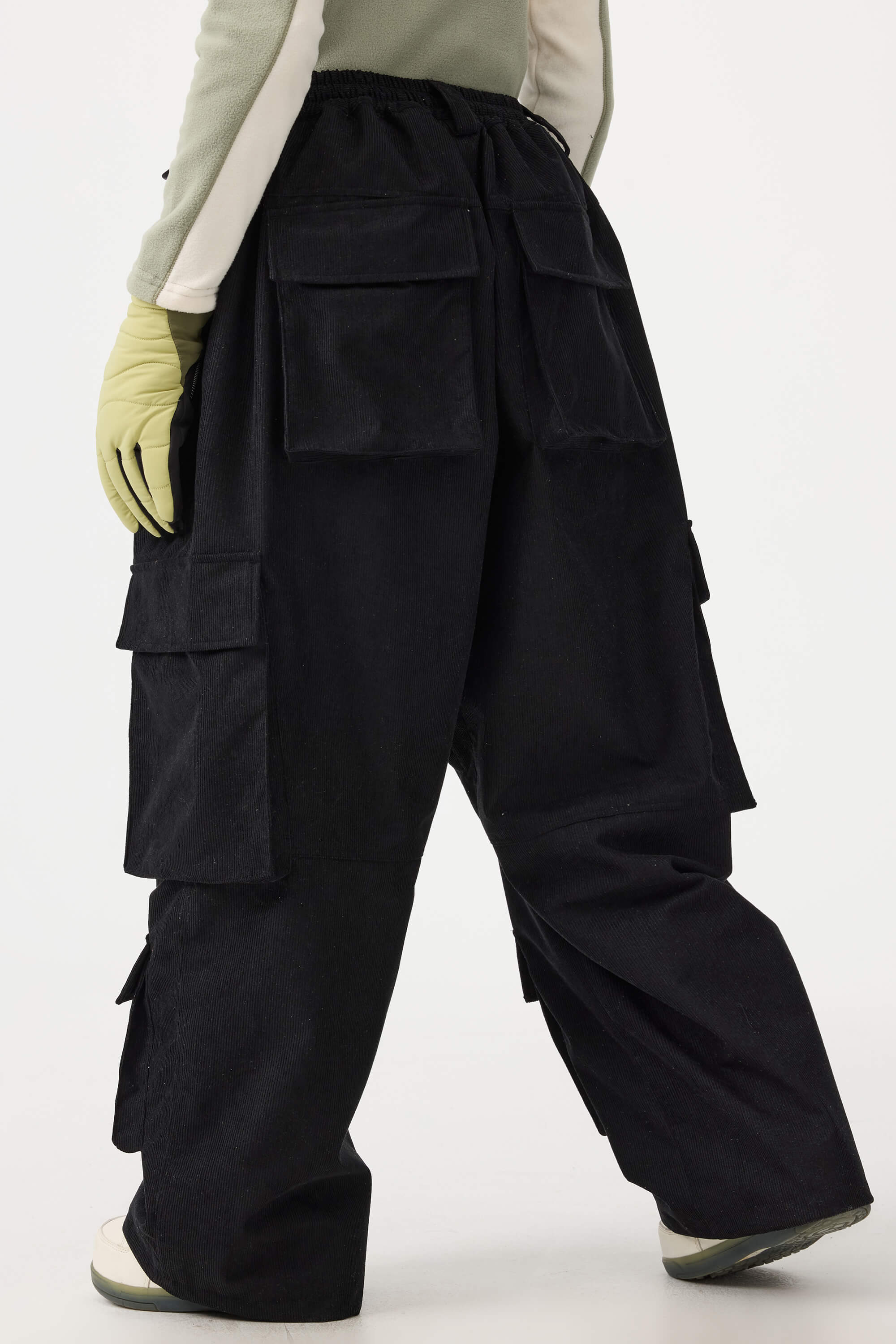 Women's Burgundy Baggy Multi-Pocket Ski Pants Corduroy Snow Pants