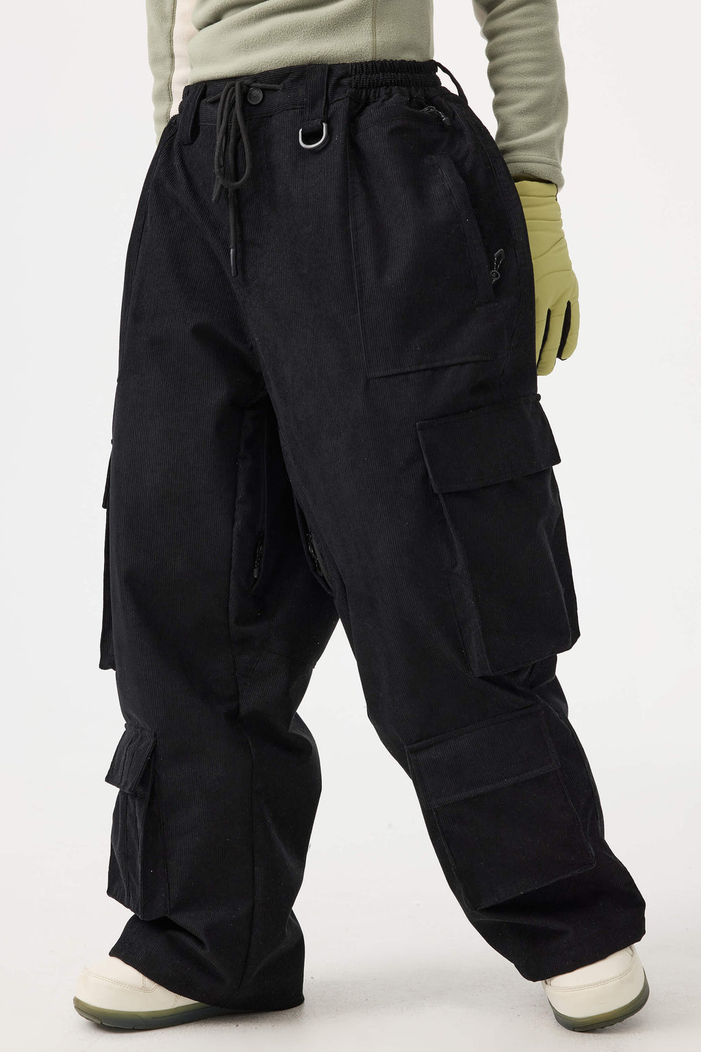 Women's Black Baggy Multi-Pocket Ski Pants Corduroy Snow Pants