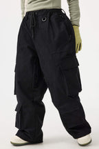 Women's Black Baggy Multi-Pocket Ski Pants Corduroy Snow Pants
