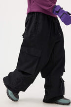 Men's Khaki Baggy Multi-Pocket Ski Pants Corduroy Snow Pants