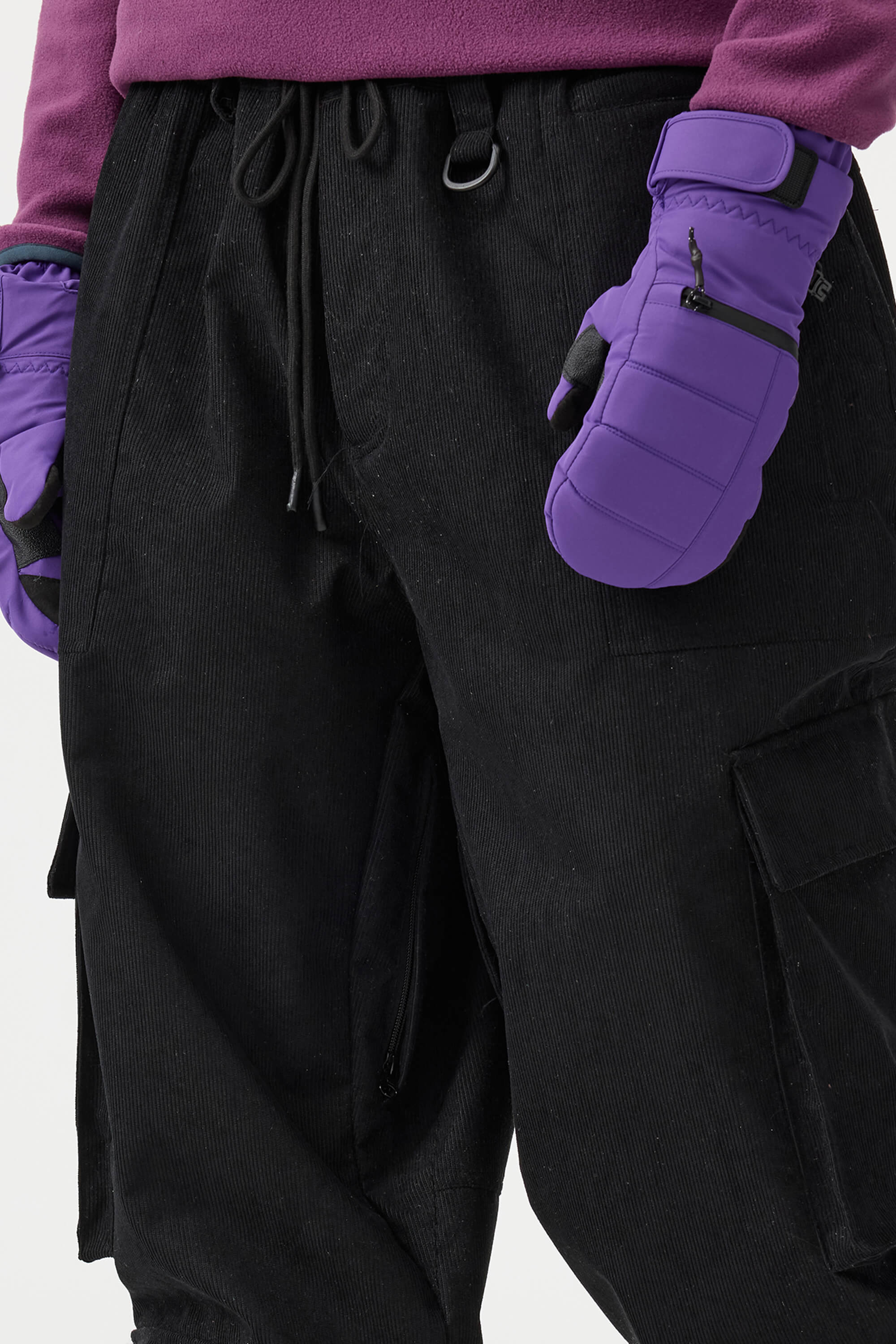 Men's Black Baggy Multi-Pocket Ski Pants Corduroy Snow Pants Secondary image