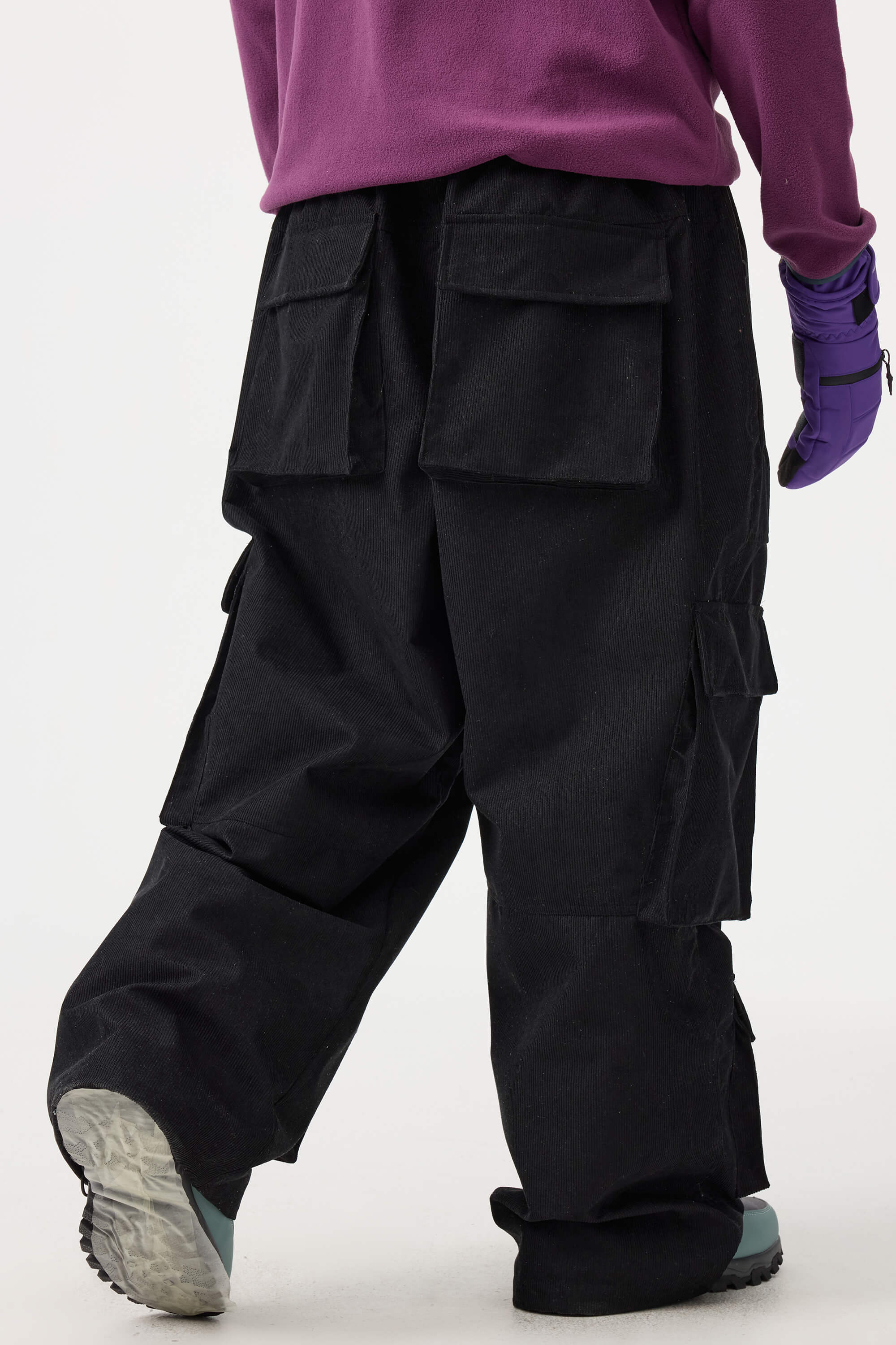Men's Khaki Baggy Multi-Pocket Ski Pants Corduroy Snow Pants