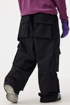 Men's Black Baggy Multi-Pocket Ski Pants Corduroy Snow Pants
