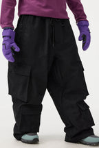Men's Khaki Baggy Multi-Pocket Ski Pants Corduroy Snow Pants