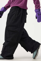 Men's Black Baggy Multi-Pocket Ski Pants Corduroy Snow Pants