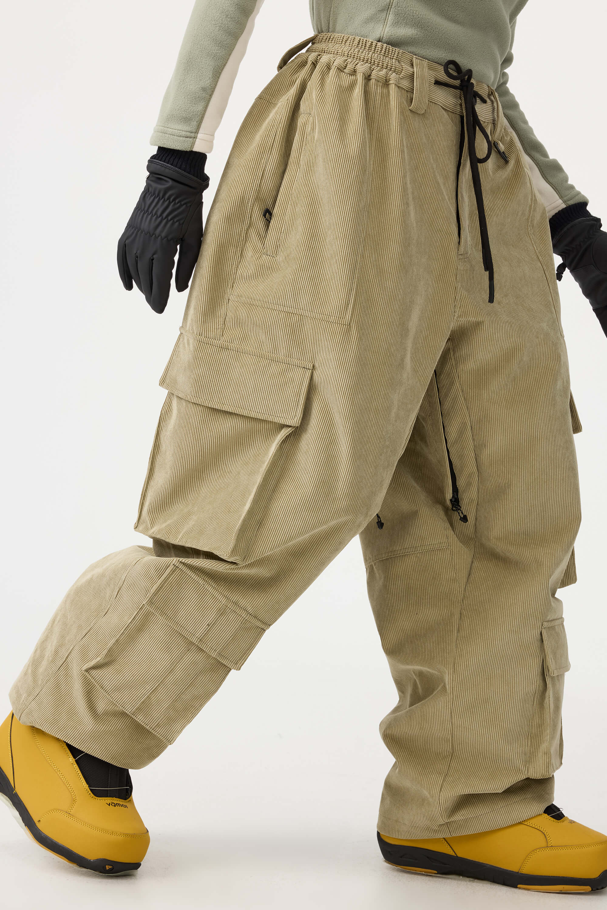 Women's Khaki Baggy Multi-Pocket Ski Pants Corduroy Snow Pants Main image