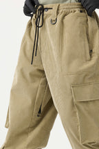 Women's Black Baggy Multi-Pocket Ski Pants Corduroy Snow Pants