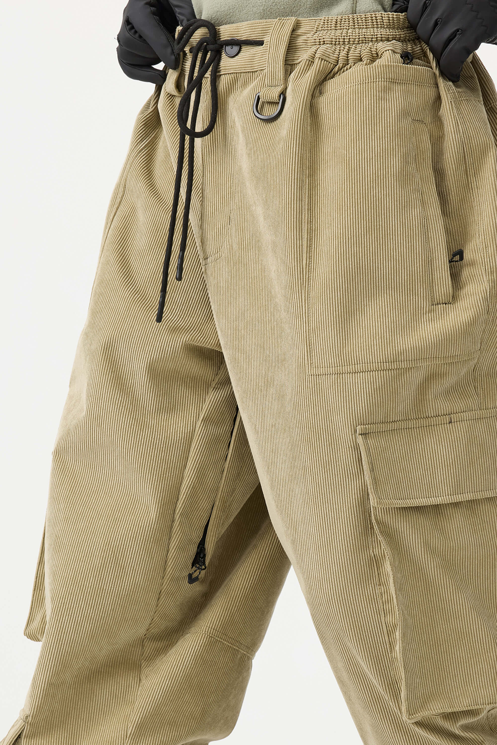 Women's Black Baggy Multi-Pocket Ski Pants Corduroy Snow Pants