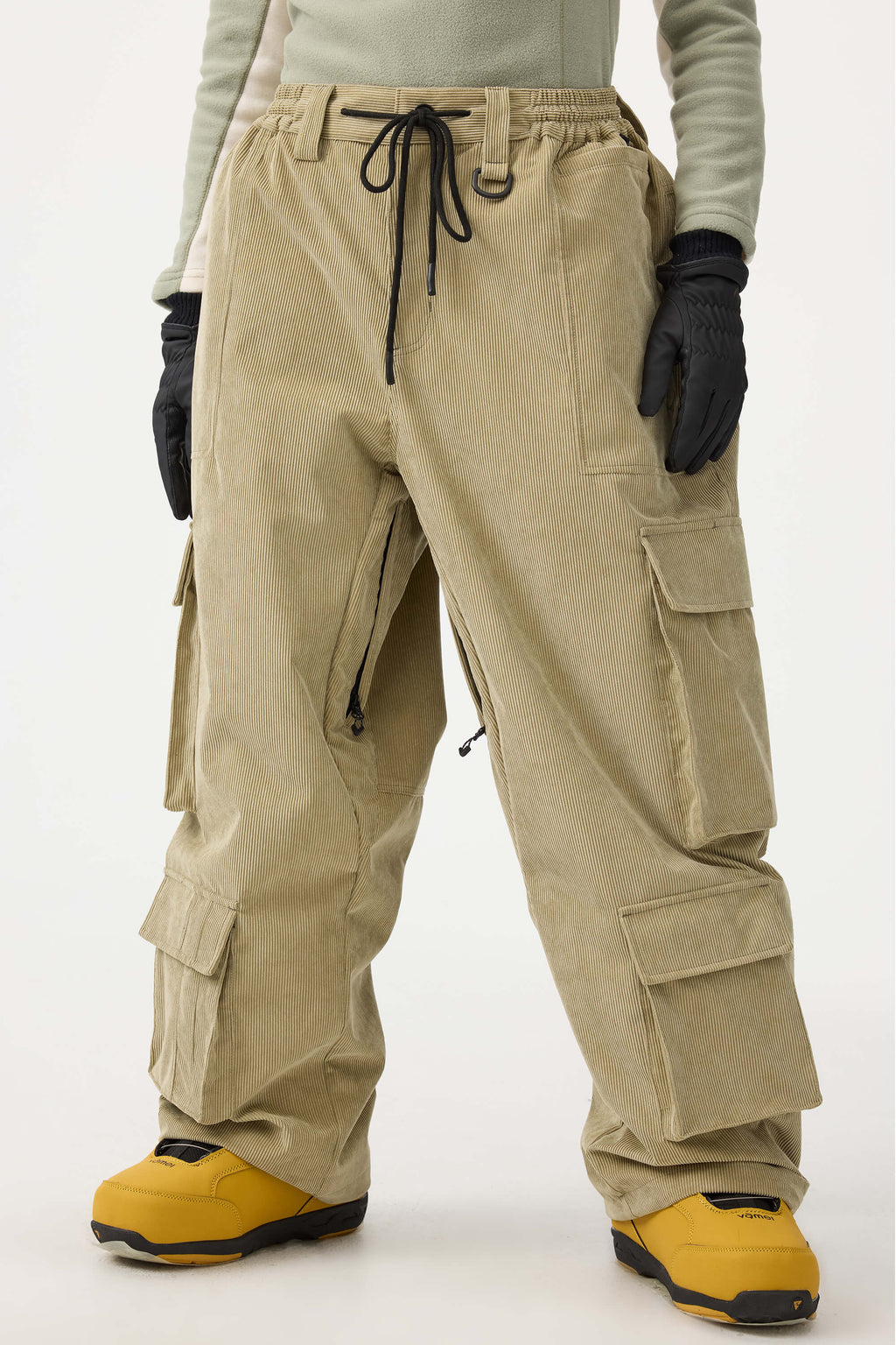 Women's Black Baggy Multi-Pocket Ski Pants Corduroy Snow Pants