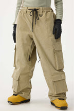 Women's Black Baggy Multi-Pocket Ski Pants Corduroy Snow Pants