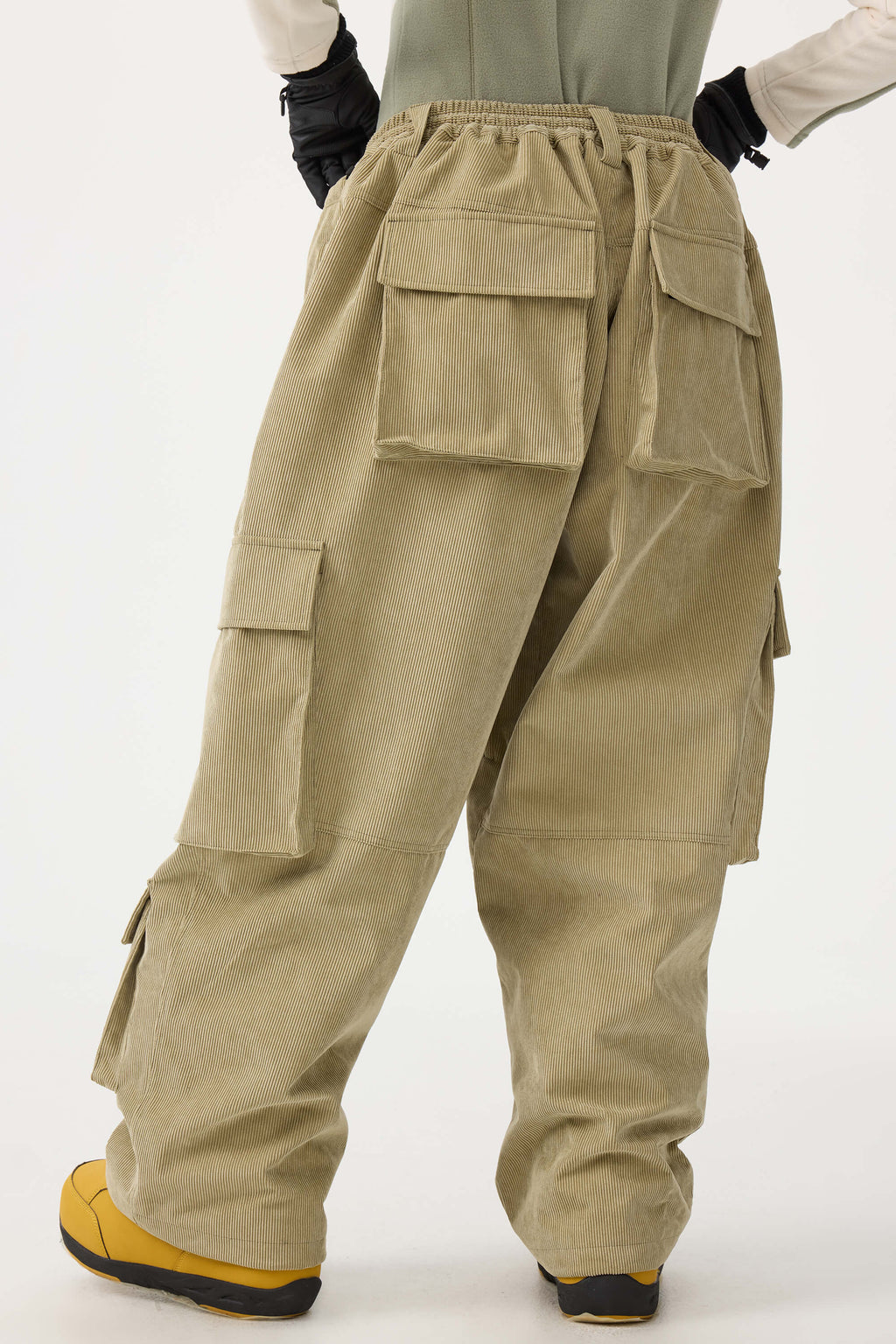 Women's Black Baggy Multi-Pocket Ski Pants Corduroy Snow Pants