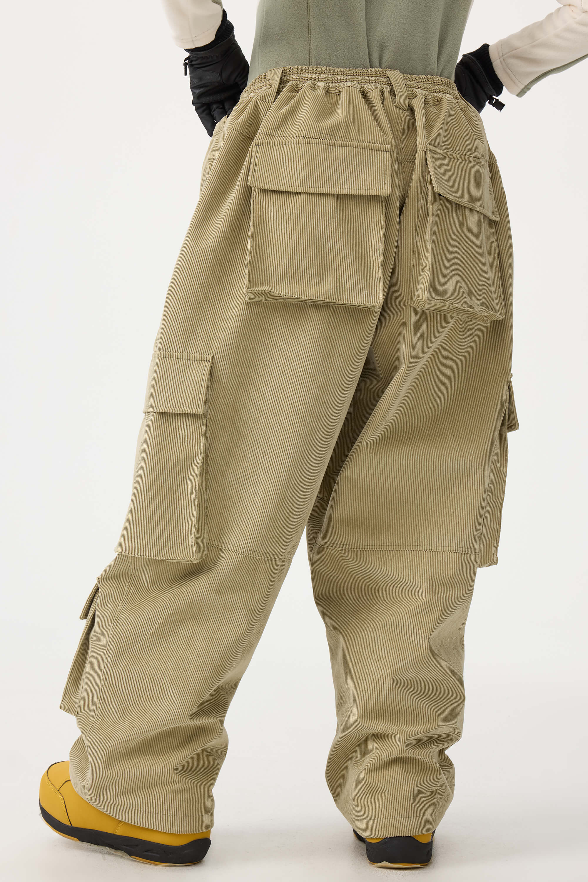 Women's Black Baggy Multi-Pocket Ski Pants Corduroy Snow Pants