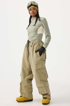 Women's Black Baggy Multi-Pocket Ski Pants Corduroy Snow Pants