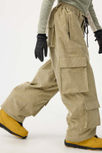 Women's Black Baggy Multi-Pocket Ski Pants Corduroy Snow Pants