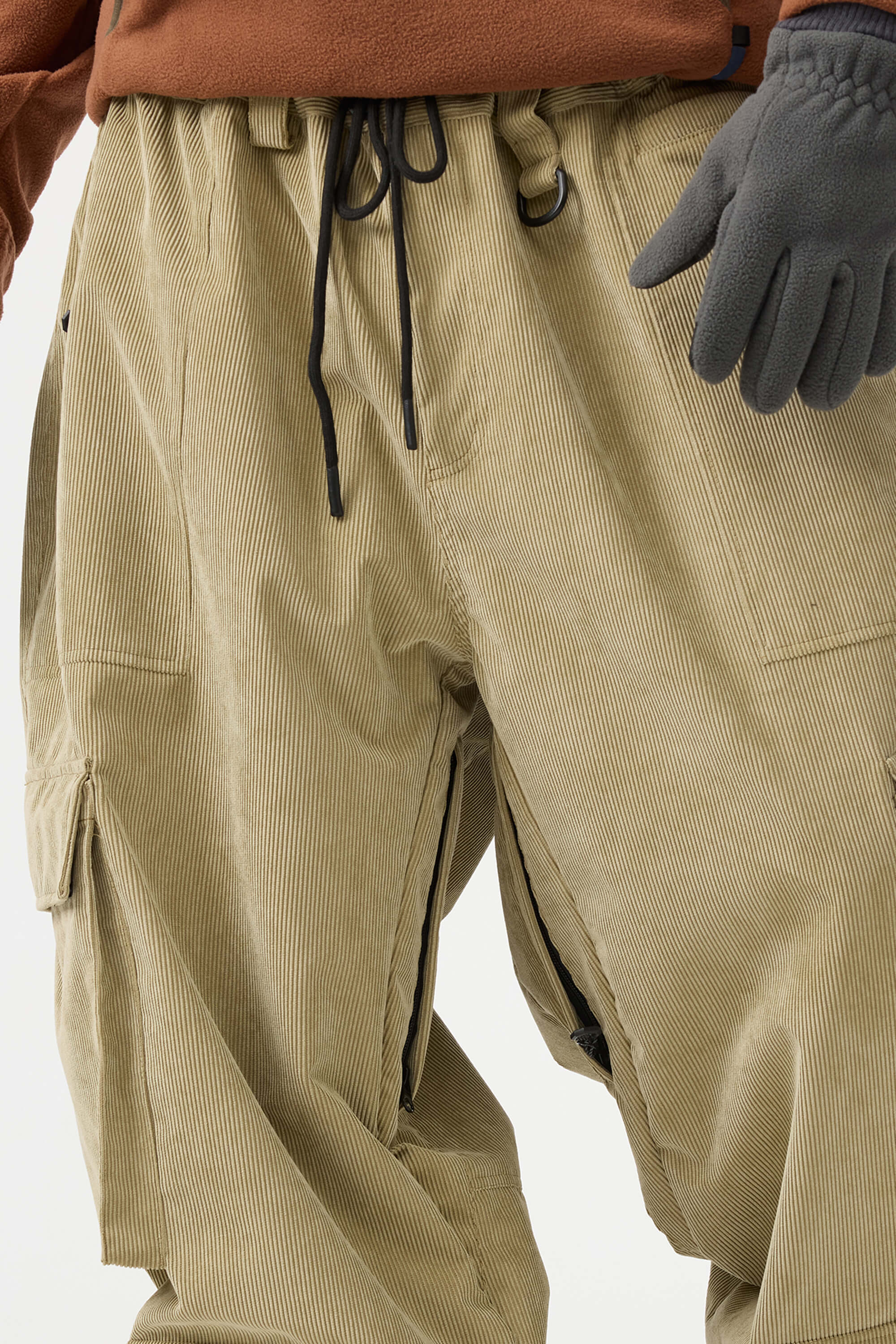 Men's Khaki Baggy Multi-Pocket Ski Pants Corduroy Snow Pants Secondary image