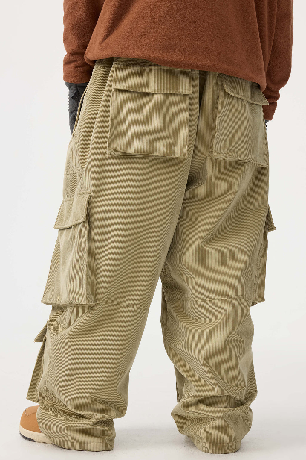Men's Khaki Baggy Multi-Pocket Ski Pants Corduroy Snow Pants