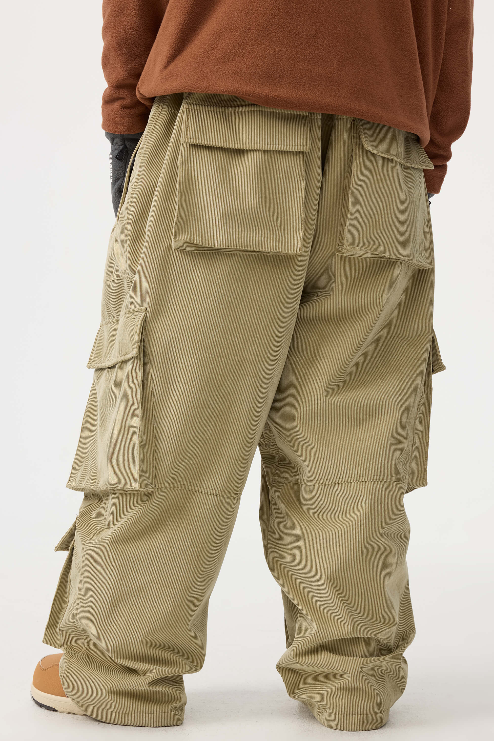Men's Khaki Baggy Multi-Pocket Ski Pants Corduroy Snow Pants