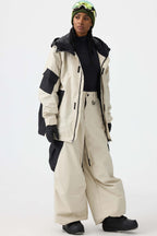 Women's Dark Gray Baggy Color-Blocked Ski Pants Cargo Pocket Snow Pants