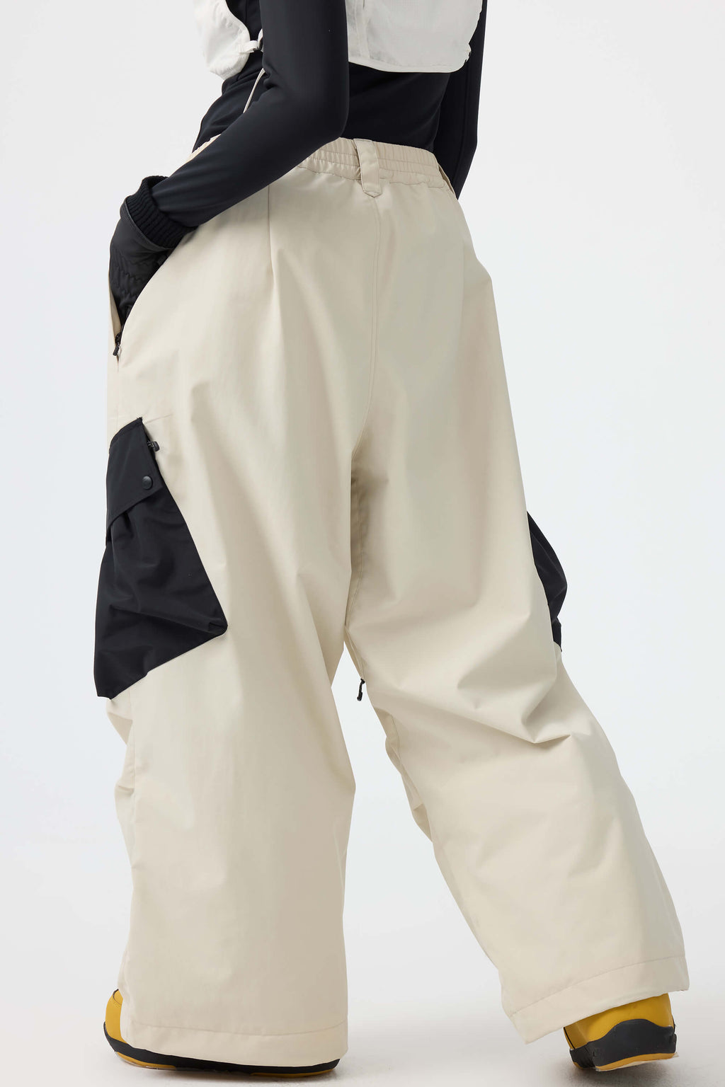 Women's Dark Gray Baggy Color-Blocked Ski Pants Cargo Pocket Snow Pants
