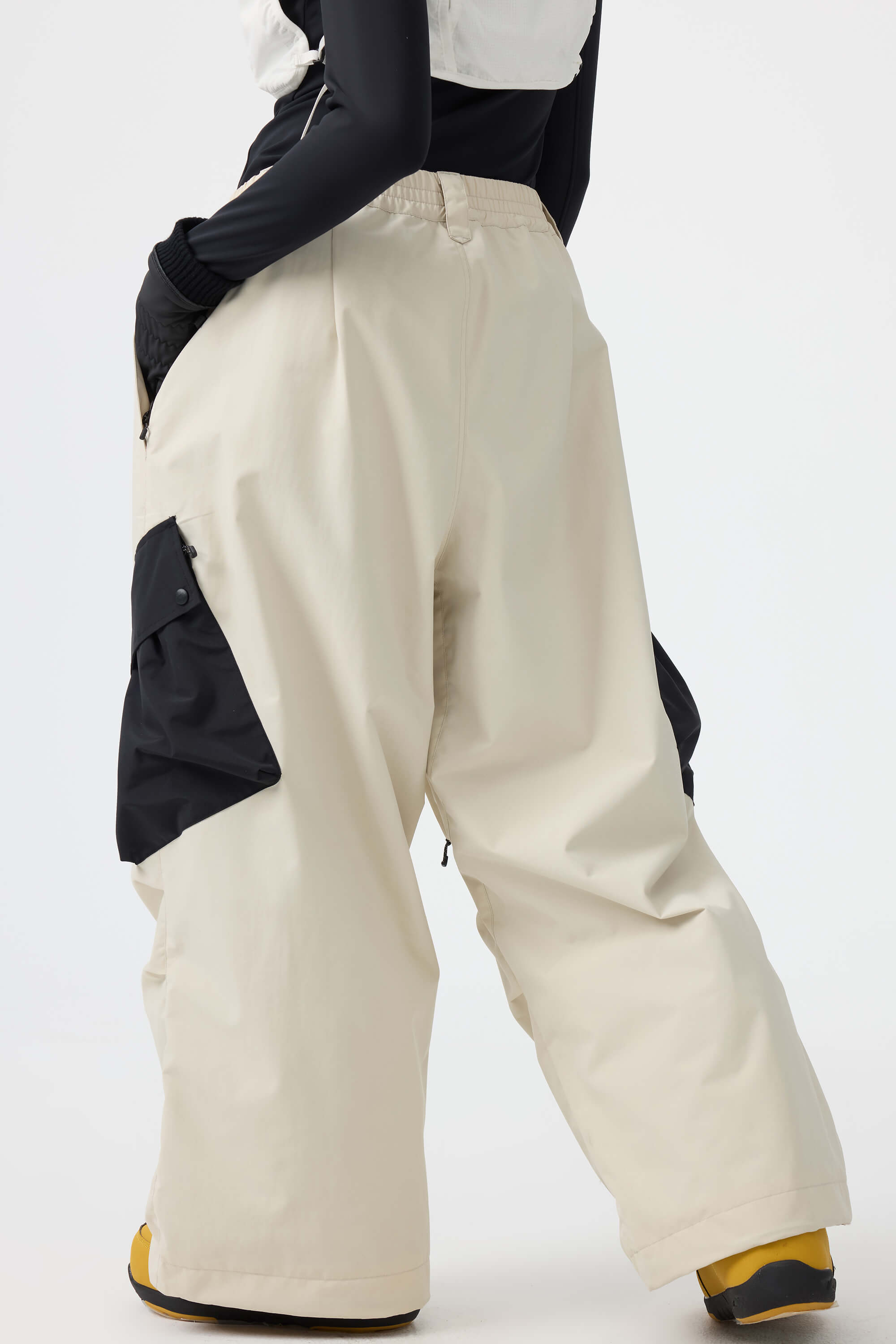 Women's Dark Gray Baggy Color-Blocked Ski Pants Cargo Pocket Snow Pants