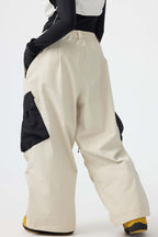 Women's Coffee Baggy Color-Blocked Ski Pants Cargo Pocket Snow Pants