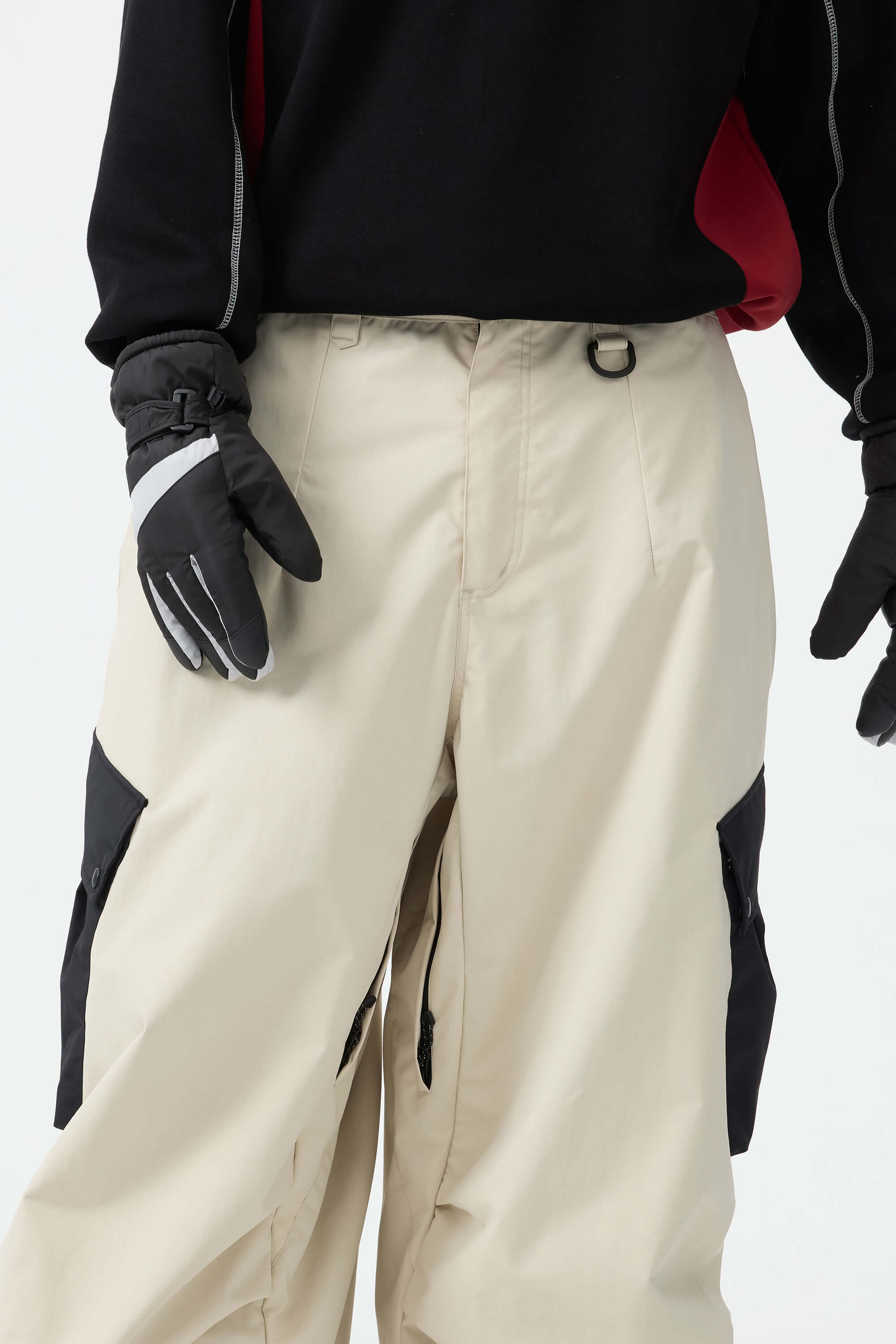 Men's Beige Baggy Color-Blocked Ski Pants Cargo Pocket Snow Pants Secondary image