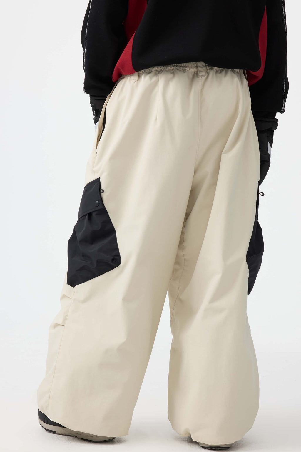 Men's Coffee Baggy Color-Blocked Ski Pants Cargo Pocket Snow Pants