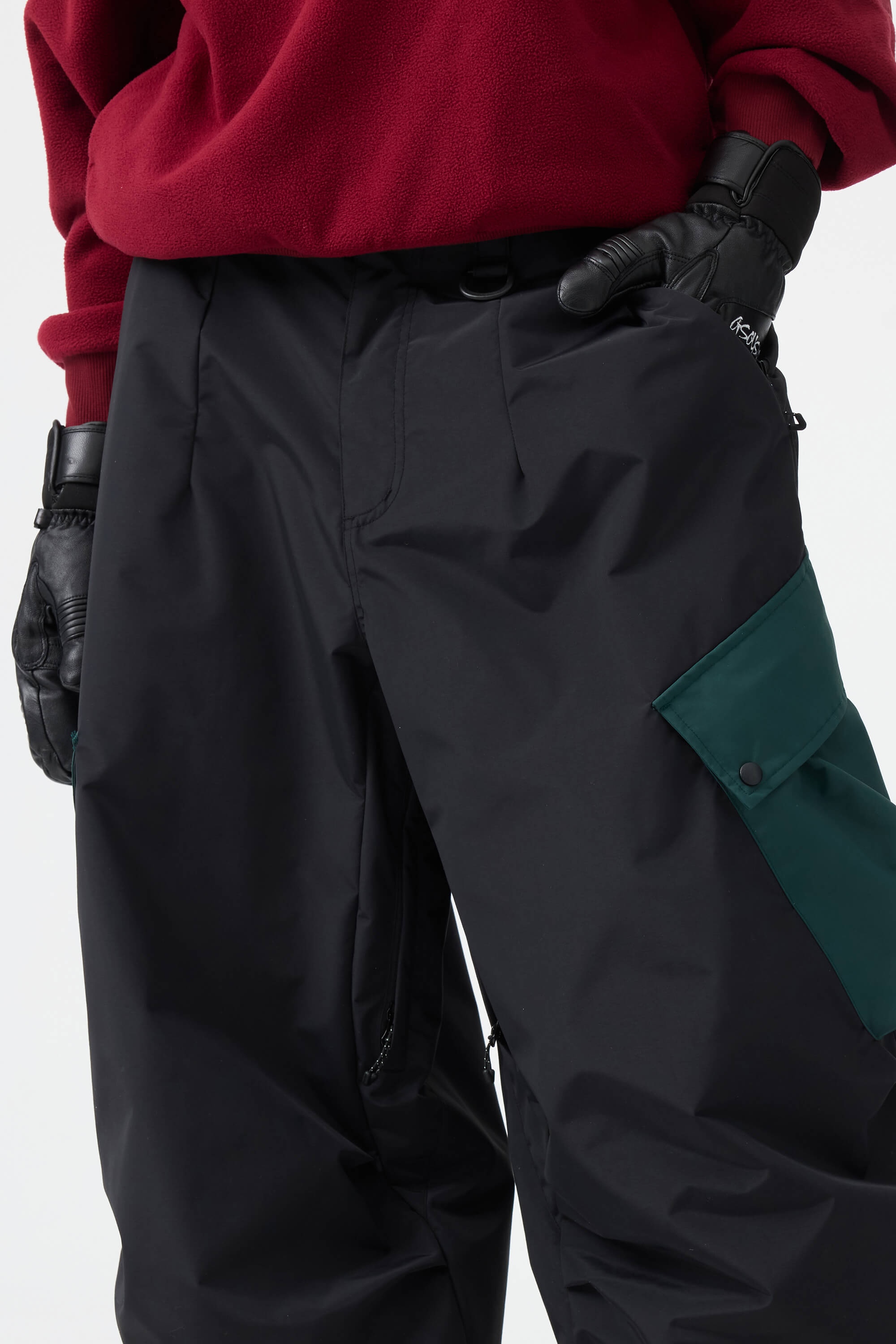 Women's Coffee Baggy Color-Blocked Ski Pants Cargo Pocket Snow Pants