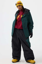 Women's Coffee Baggy Color-Blocked Ski Pants Cargo Pocket Snow Pants