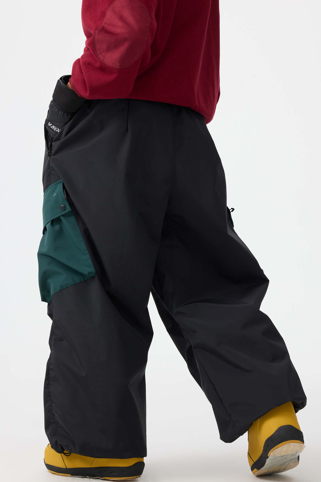 Women's Coffee Baggy Color-Blocked Ski Pants Cargo Pocket Snow Pants
