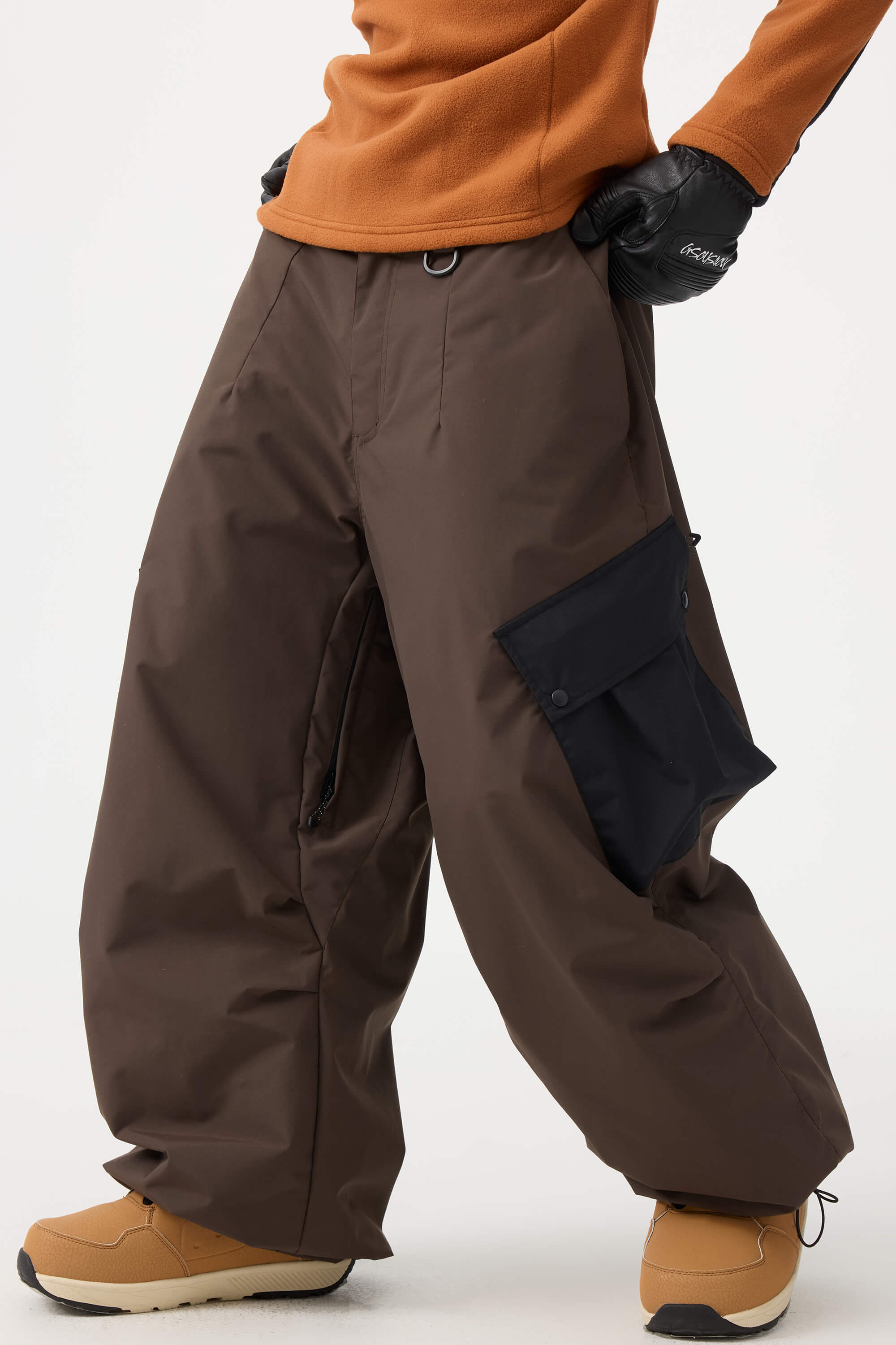 Women's Coffee Baggy Color-Blocked Ski Pants Cargo Pocket Snow Pants Main image