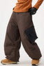 Women's Coffee Baggy Color-Blocked Ski Pants Cargo Pocket Snow Pants