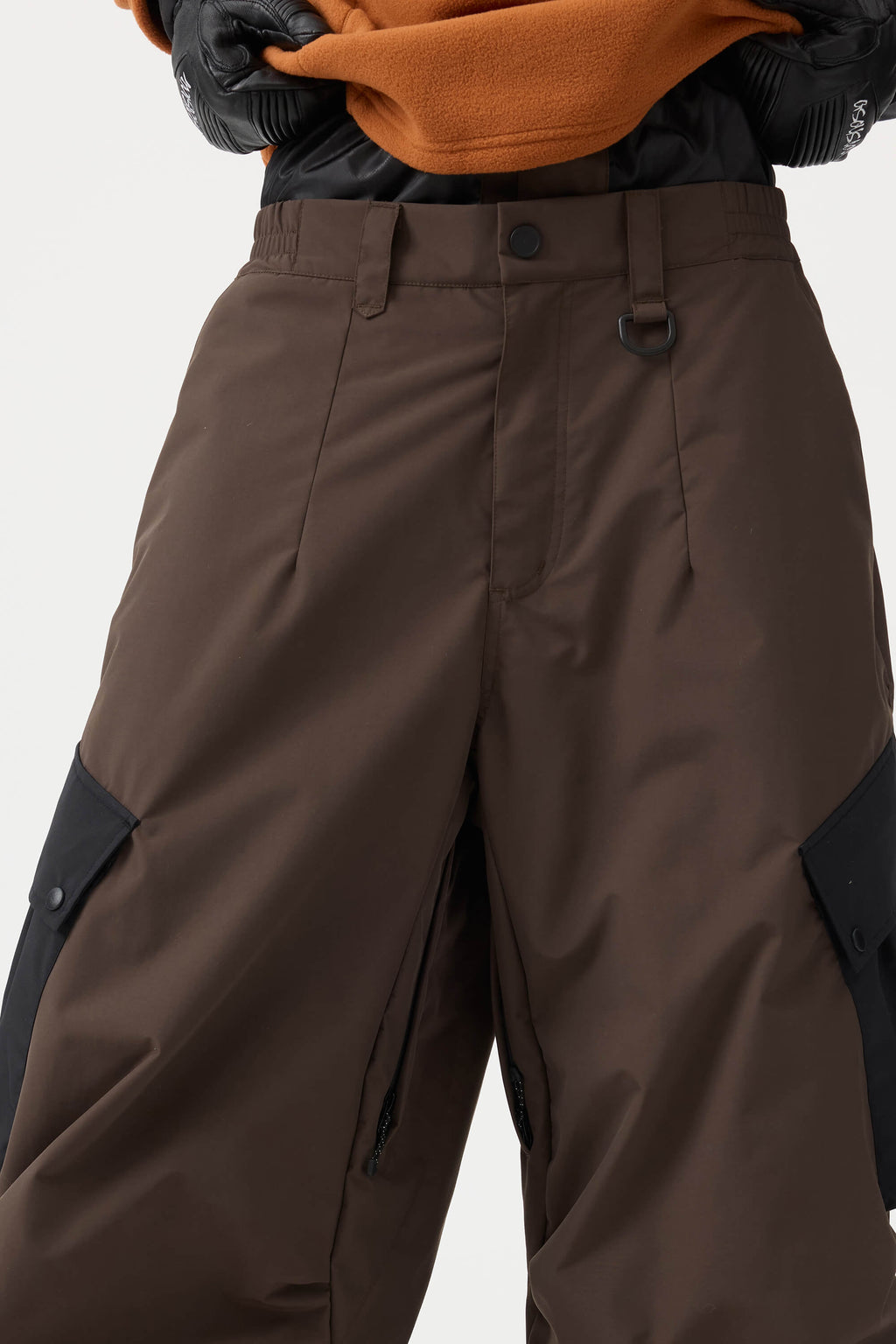 Women's Dark Gray Baggy Color-Blocked Ski Pants Cargo Pocket Snow Pants