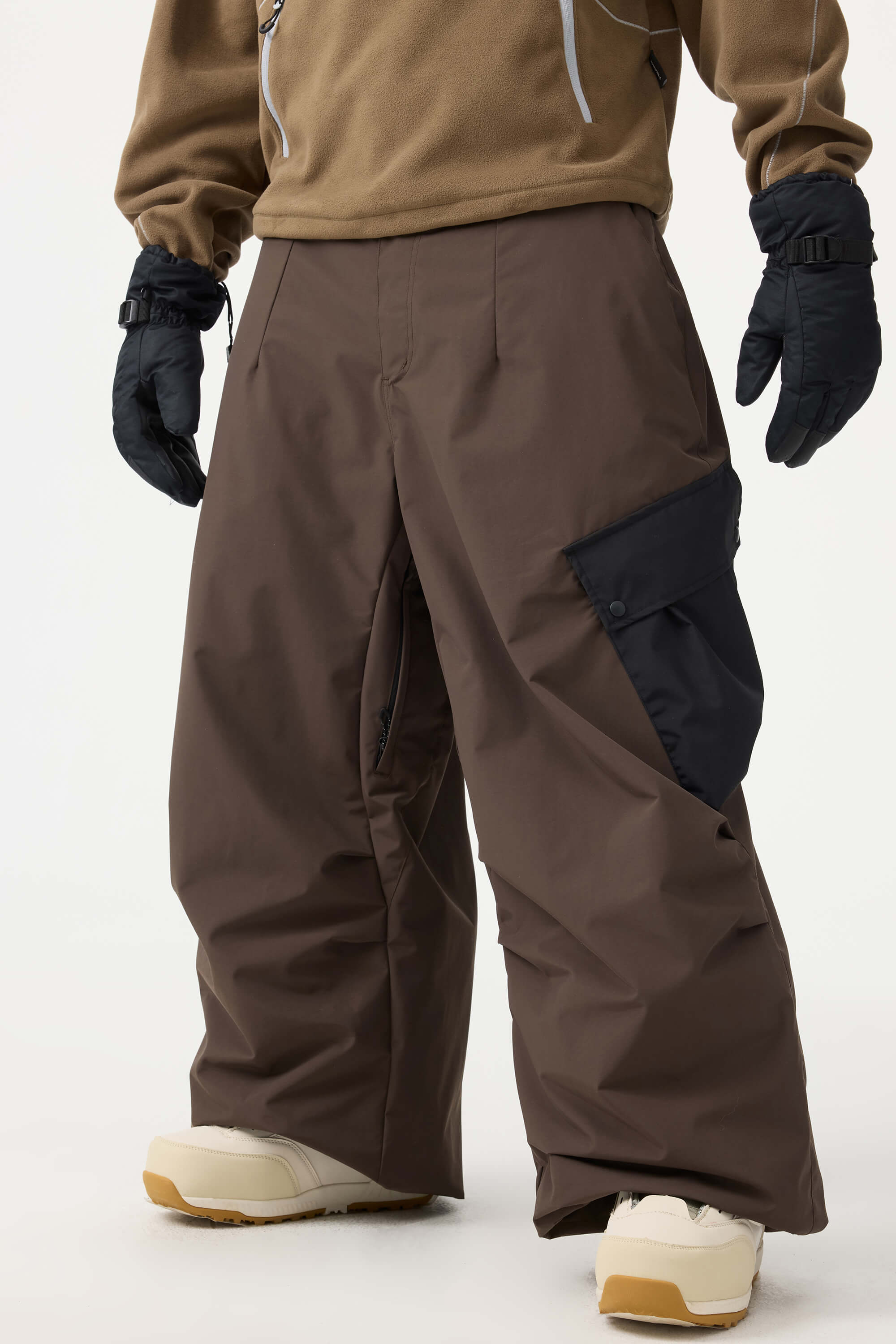 Men's Coffee Baggy Color-Blocked Ski Pants Cargo Pocket Snow Pants Main image